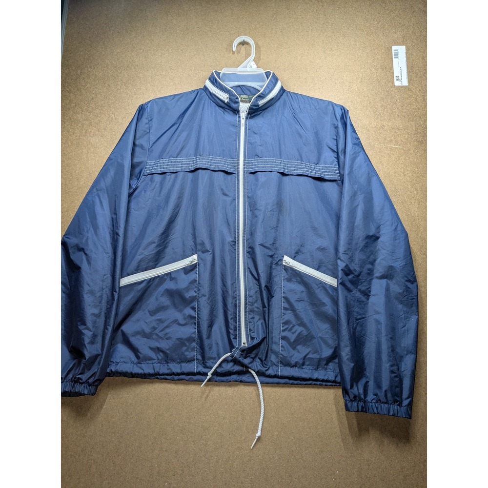 Orvis Vintage Mens Medium Navy Blue Full Zip Windbreaker Jacket Packable Hood